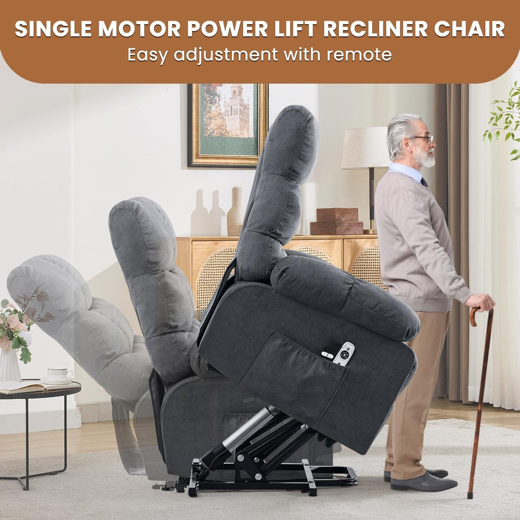 BOSMILLER Electric Power Lift Recliner Chair Sofa with Massage and Heat for Elderly,Lift Chair with Cup Holders Side Pockets for Living Room