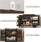 72" Tall Farmhouse Kitchen Pantry Cabinet with LED Light and Power Outlet,Modern Farmhouse Kitchen Storage Cabinet w Load-Bearing Steel Pipe,Barn Doors, Organizer,Food Pantry Cabinets(Black)