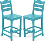 Giantex Outdoor HDPE Bar Stool, Patio Tall Bar Chair with Backrest and Footrest, 30 Inches Counter Height Barstools for Garden, Backyard, Weather Resistance, Easy Maintenance(2, Turquoise)