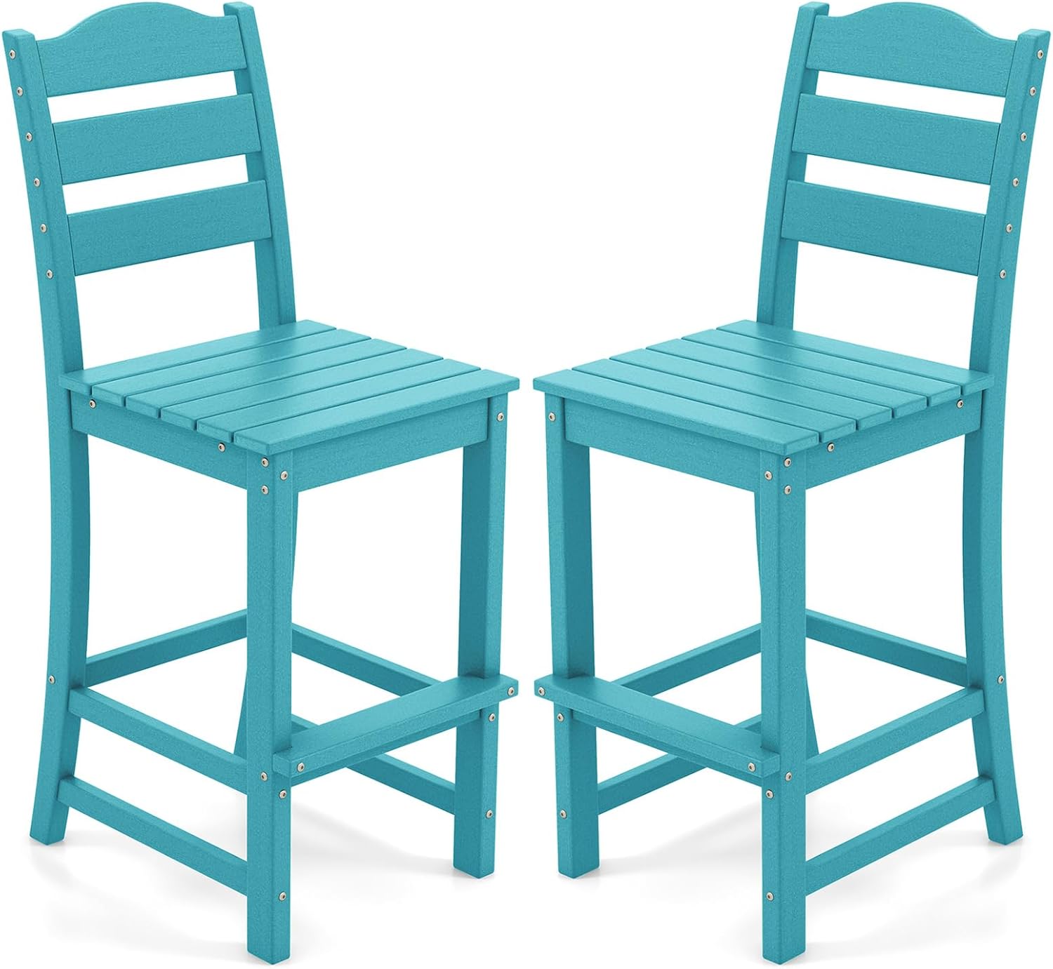 Giantex Outdoor HDPE Bar Stool, Patio Tall Bar Chair with Backrest and Footrest, 30 Inches Counter Height Barstools for Garden, Backyard, Weather Resistance, Easy Maintenance(2, Turquoise)