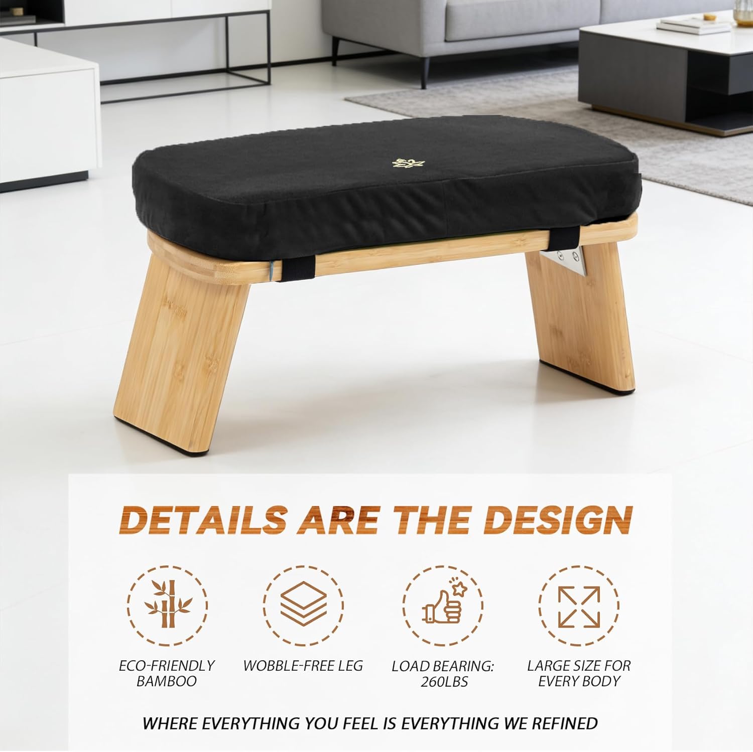 Meditation Bench, Bamboo Meditation Stool, Folding Kneeling Meditation Bench, Seiza Prayer Bench, Prayer Bench with Meditation Cushion, Kneeling Stool(Black)