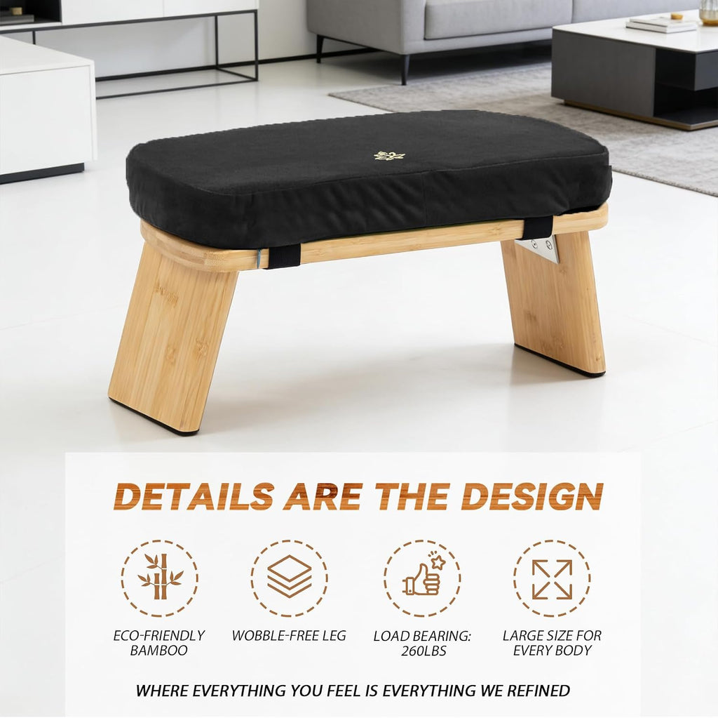 Meditation Bench, Bamboo Meditation Stool, Folding Kneeling Meditation Bench, Seiza Prayer Bench, Prayer Bench with Meditation Cushion, Kneeling Stool(Black-Bag)