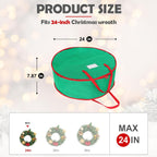 2 Pack Christmas Wreath Storage Container Bag 24", Card Slot Durable Handles and Double Zipper Storage Containers and to Protect Artificial Garland - Green