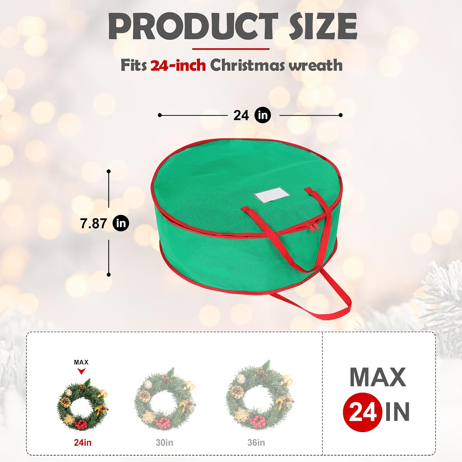 2 Pack Christmas Wreath Storage Container Bag 24", Card Slot Durable Handles and Double Zipper Storage Containers and to Protect Artificial Garland - Green