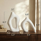 Dowan White Vases for Decor,Hollow Ceramic Vase Set of 2,7.6" Nordic Modern Boho ins Style Decorative Ceramic Aesthetic Flower Vase for Home Decor Modern Minimalist Table, Entryway Centerpieces