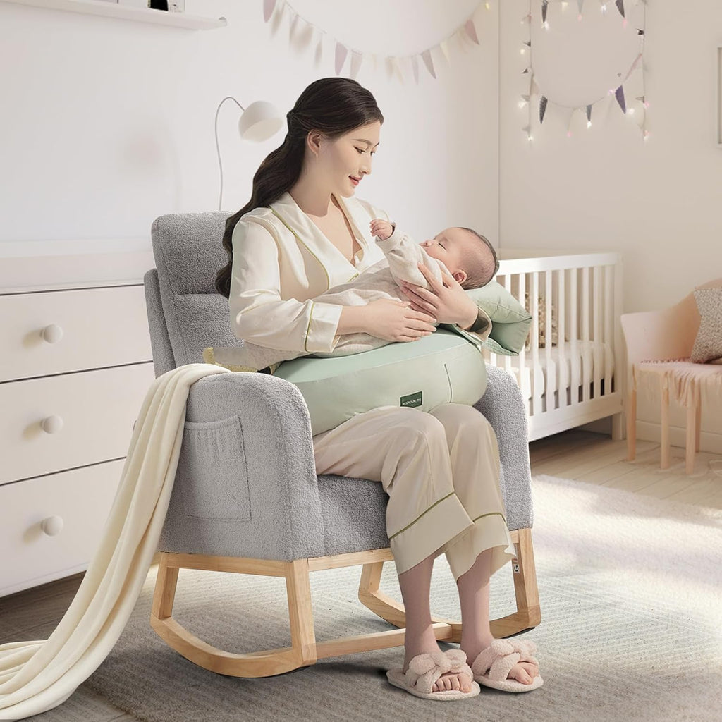 Modern Nursery Rocking Chair,Teddy Upholstered Glider with 26" High Backrest, Padded Seat for Living Room, Bedroom, Reading
