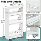 MARTY White Slim Storage Cart with Wheels, 4 Tier Rolling Utility Cart with Handle Slide Out Shelving Unit Organizer Trolley for Laundry Kitchen Bathroom Narrow Places Small Corner