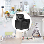 ARLIME Kids Recliner Chair, Toddler Armchair Upholstered Couch with Cup Holder, Backrest, Baby Leather Sofa with Headrest and Footrest, Child Furniture for Ages 2-7 (Black)