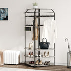 Takywep Corner Hall Tree Coat Rack with Shoe Bench, Entryway Coat Rack 12 Double Hooks & Top Storage Shelf, Freestanding Clothes Rack Shoes Shelf Organizer for Home Office Bedroom Closet, Grey