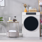 VECELO Round Side/End Table with Fabric Storage Basket，Metal Anti-Rust and Waterproof Small Bedside Nightstand with Removable Tray Top for Living Room，Balcony & Laundry，Grey /1pcs with Basket