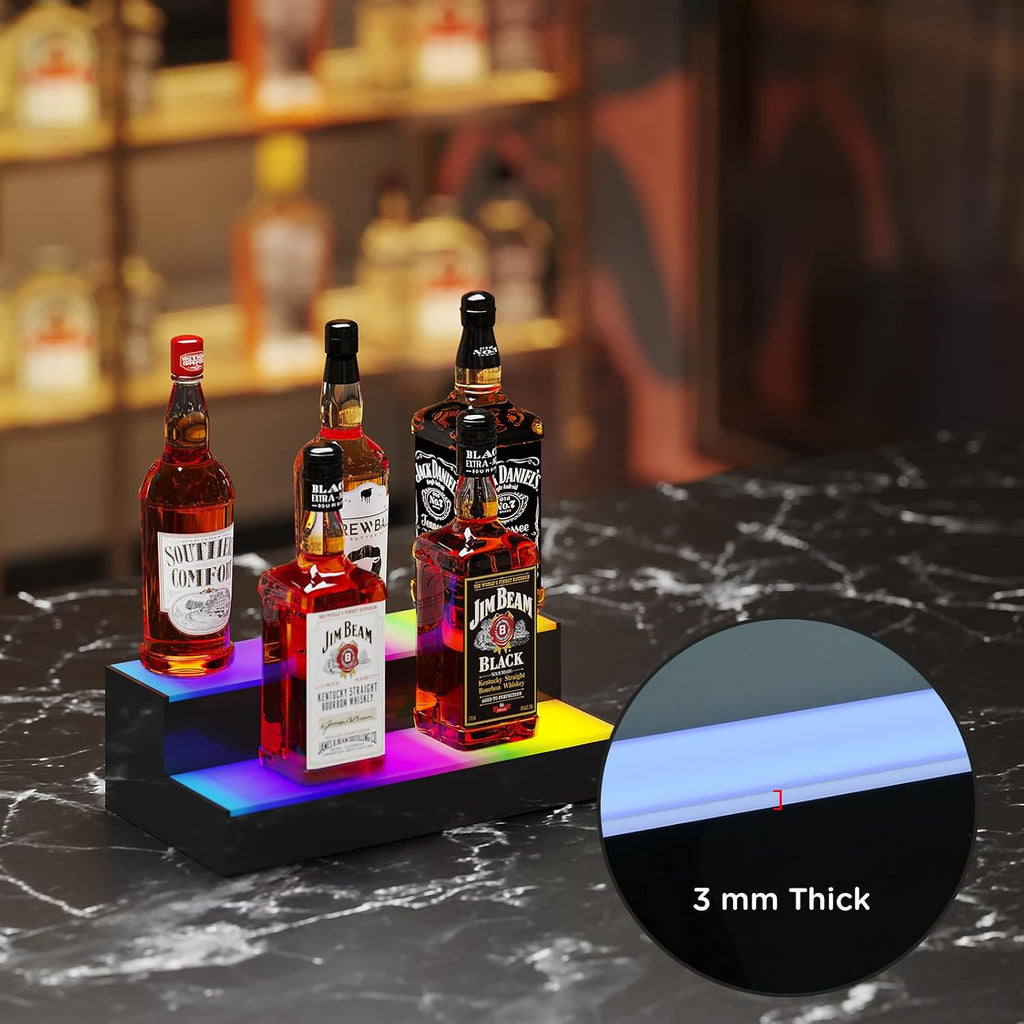 Dethan 2 Tier 15 Inch Liquor Bottle Display Shelf - Wine Racks with Multi-Color, Acrylic Bar Shelves for Commercial Clubs