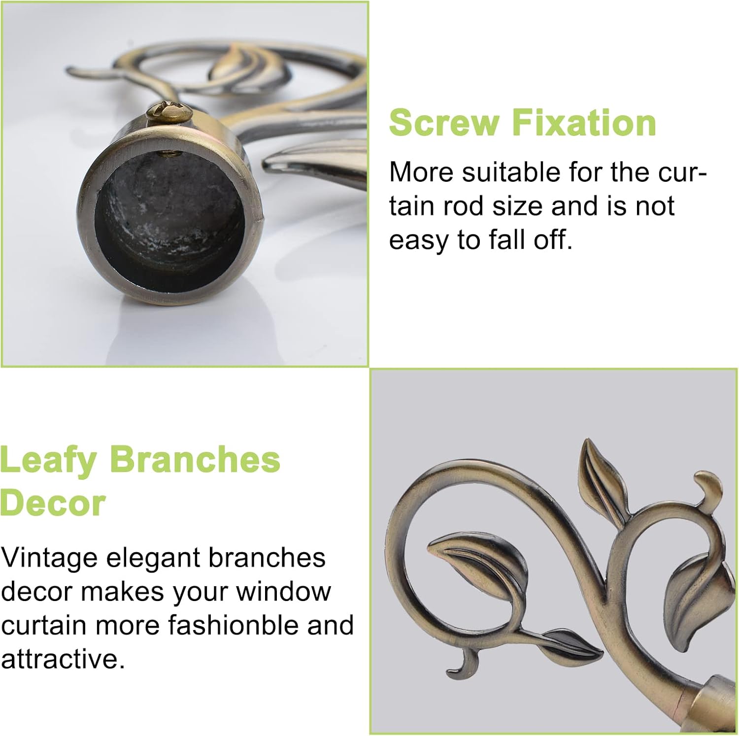 Bronze Curtain Finials, 2Pcs Leafy Branches Style, Fits Dia. 0.9-1.1" Rods, Easy to Install, Strong & Durable Aluminum Alloy, Bronze Textured Finish