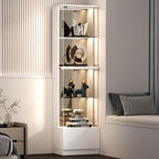 VersionTECH. Glass Display Cabinet, 4-Tier Curio Cabinet with RGB Lights for Collectibles, Corner Display Case with Drawers, Adjustable Glass Shelves, Human Body Sensor, Mirror Backing, White