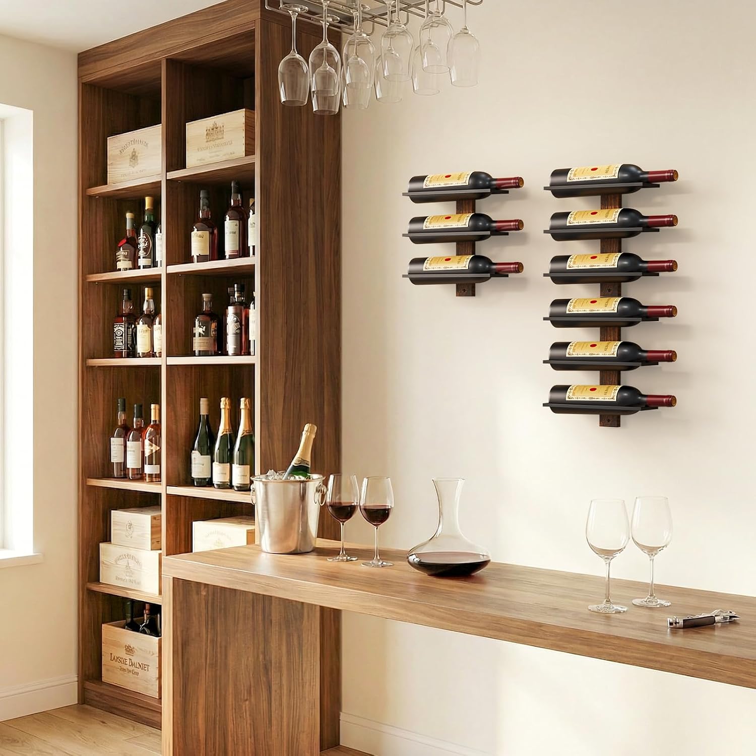 B4Life Wine Rack Wall Mounted for 6 Wine Bottles, Wood Wine Racks for Wall, Wine Holder Wine Bottle Racks for Kitchen, Dining Room, Bar