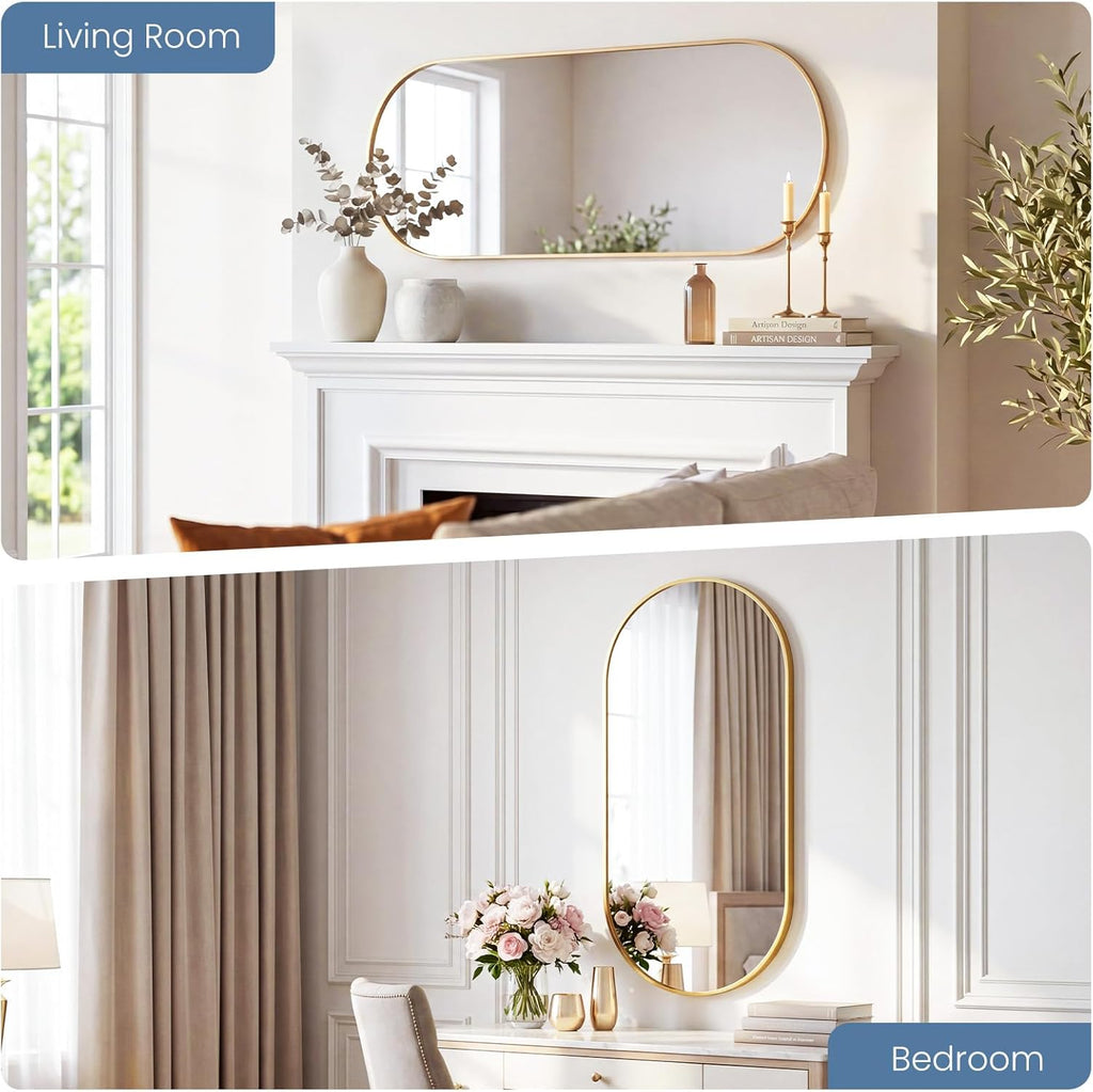 DUMOS 24" x 48" Oval Bathroom Mirror, Gold Wall Mirrors with Metal Frame, Tempered Glass, Morden Vanity Mirror for Over Sink, Entryway, Living Room, Bedroom, Horizontal or Vertical