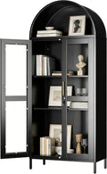 72.8" Tall Display Cabinet with Glass Doors, Metal Arched Cabinet with 2 Adjustable Shelves & Lock, Freestanding Curio Storage Cabinet for Home, Assembly Required, Black
