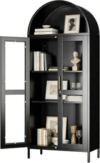 72.8" Tall Display Cabinet with Glass Doors, Metal Arched Cabinet with 2 Adjustable Shelves & Lock, Freestanding Curio Storage Cabinet for Home, Assembly Required, Black