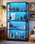 Airynee Display Cabinet with Glass Doors, 4-Tier Curio Cabinet with 7 Vibrant 3 Color Dynamic Lighting Modes, HD Glass Display Case with Human Body Sensor, Bookcase, Storage Cabinets