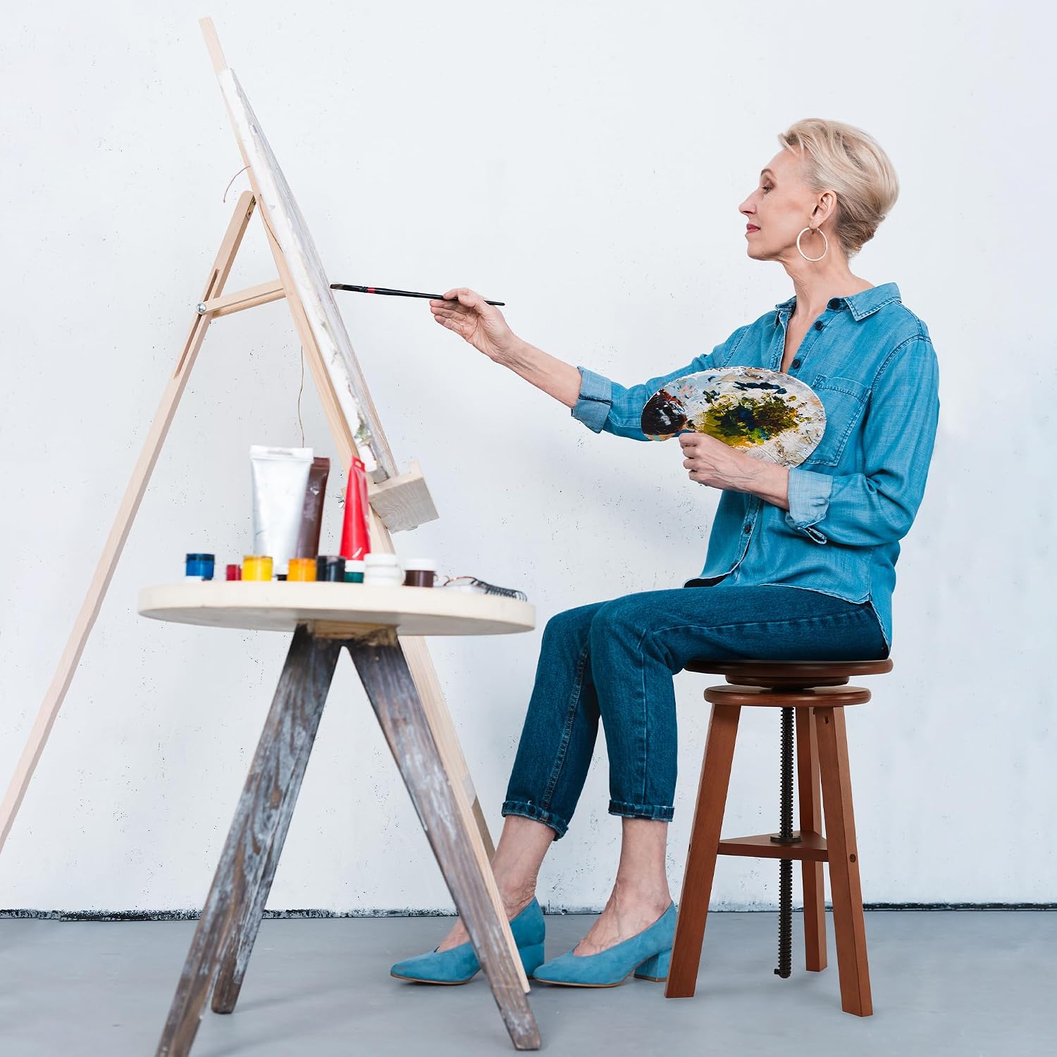 VISWIN Adjustable Drafting Stool, Beech Wood, Artist Stool Chair, Supports Up to 176 Lbs, for Artists, Studio, Home Use, Office, Kitchen, Walnut