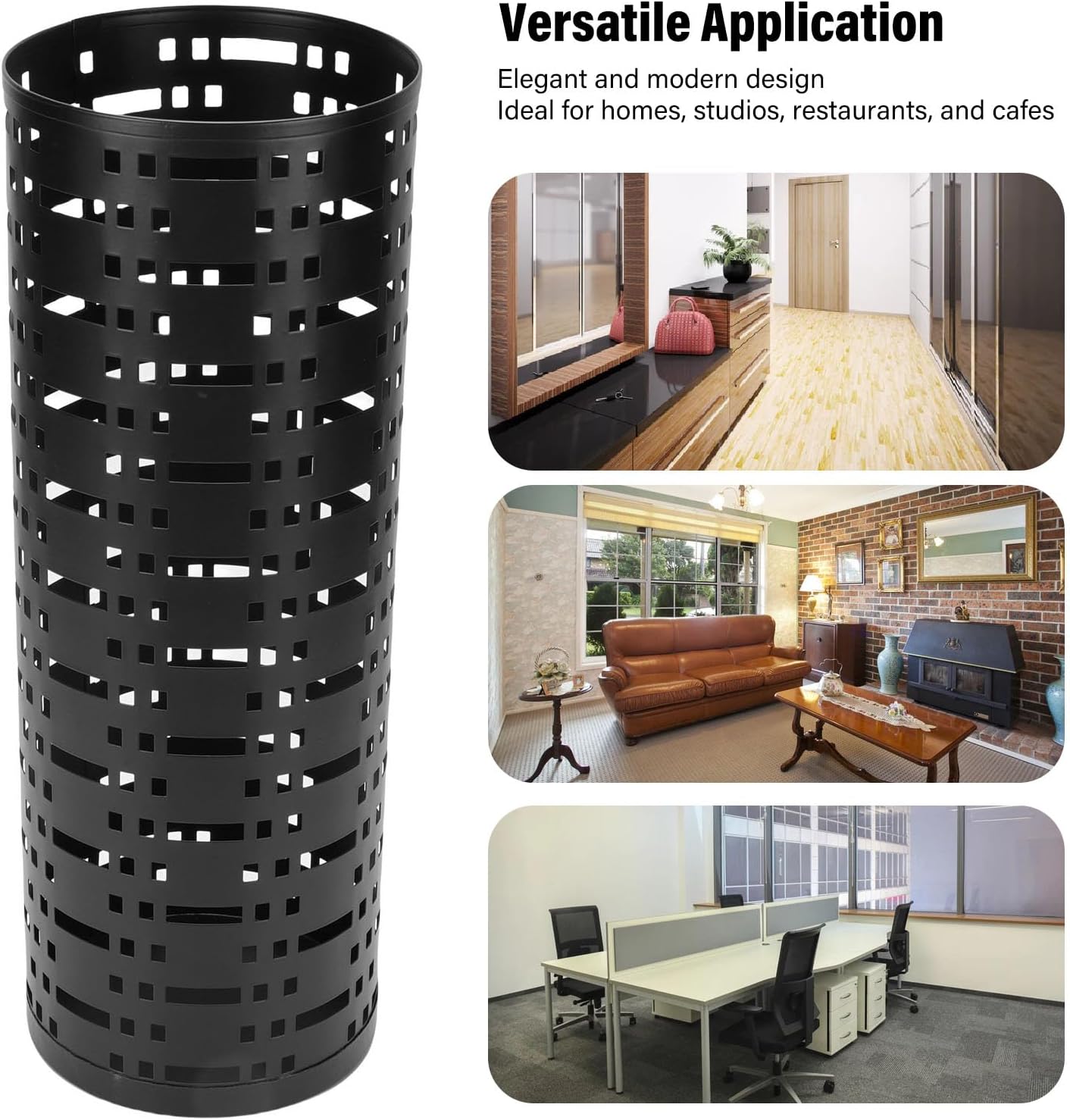 FreeStanding Metal Umbrella Holder for Entryway, Round Umbrella Organizer Bin for Long Short Umbrellas, Walking Sticks, Home Office Indoor (Black)