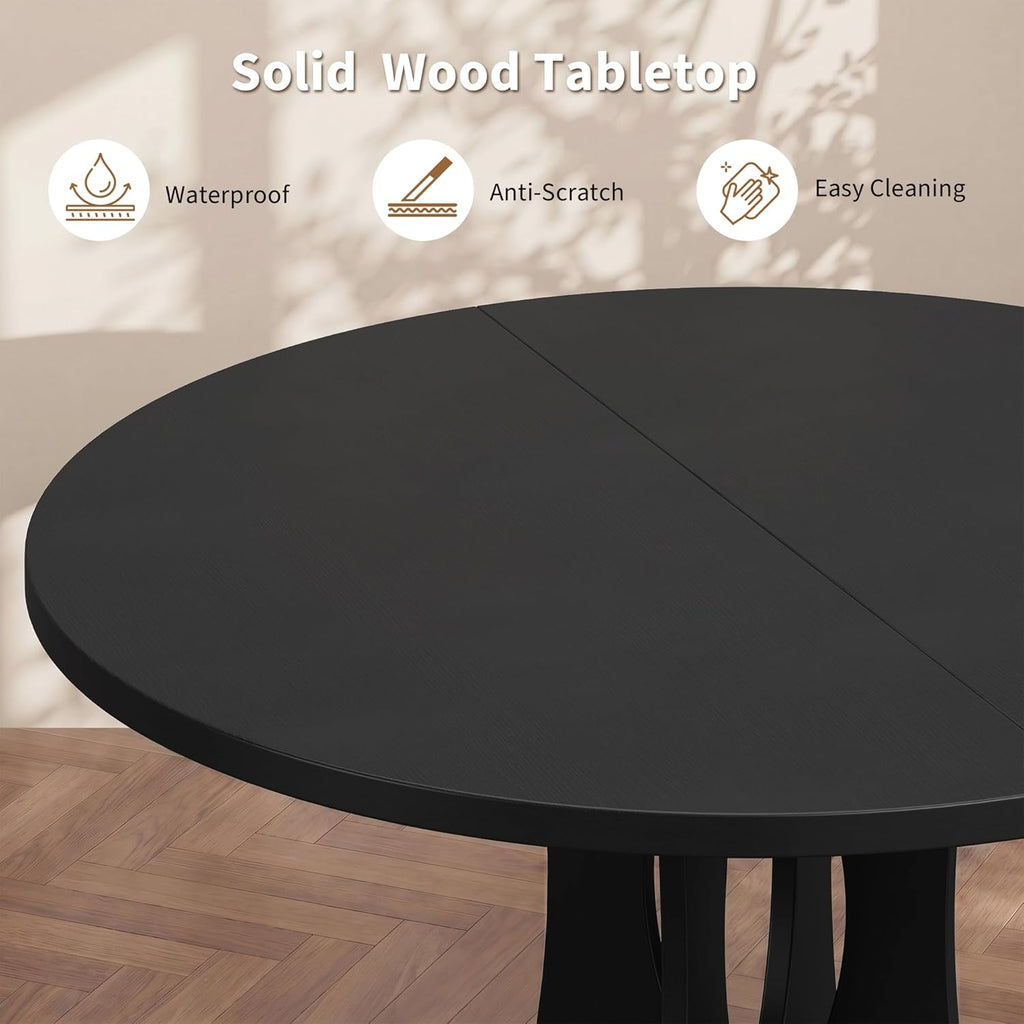 iPormis 47.2" Round Dining Table Set for 4, 5-Piece Kitchen Table & Chairs Set for 4, Dining Room Circle Table with 4 Upholstered Chairs for Small Space, Black Table + 4 Black Chairs