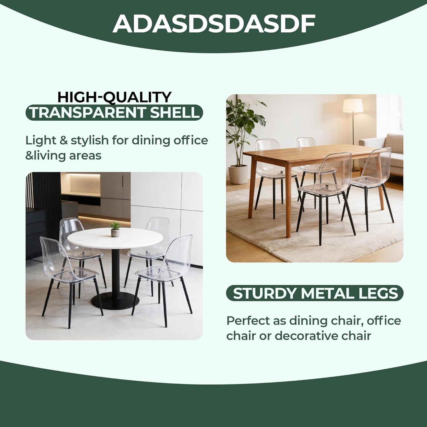 Dining Chairs Set of 4, Modern Acrylic Kitchen Chairs with Transparent Seat, Clear Kitchen Side Chairs with Metal Legs for Living Room, Counter, Dining Room, Kitchen, Reception