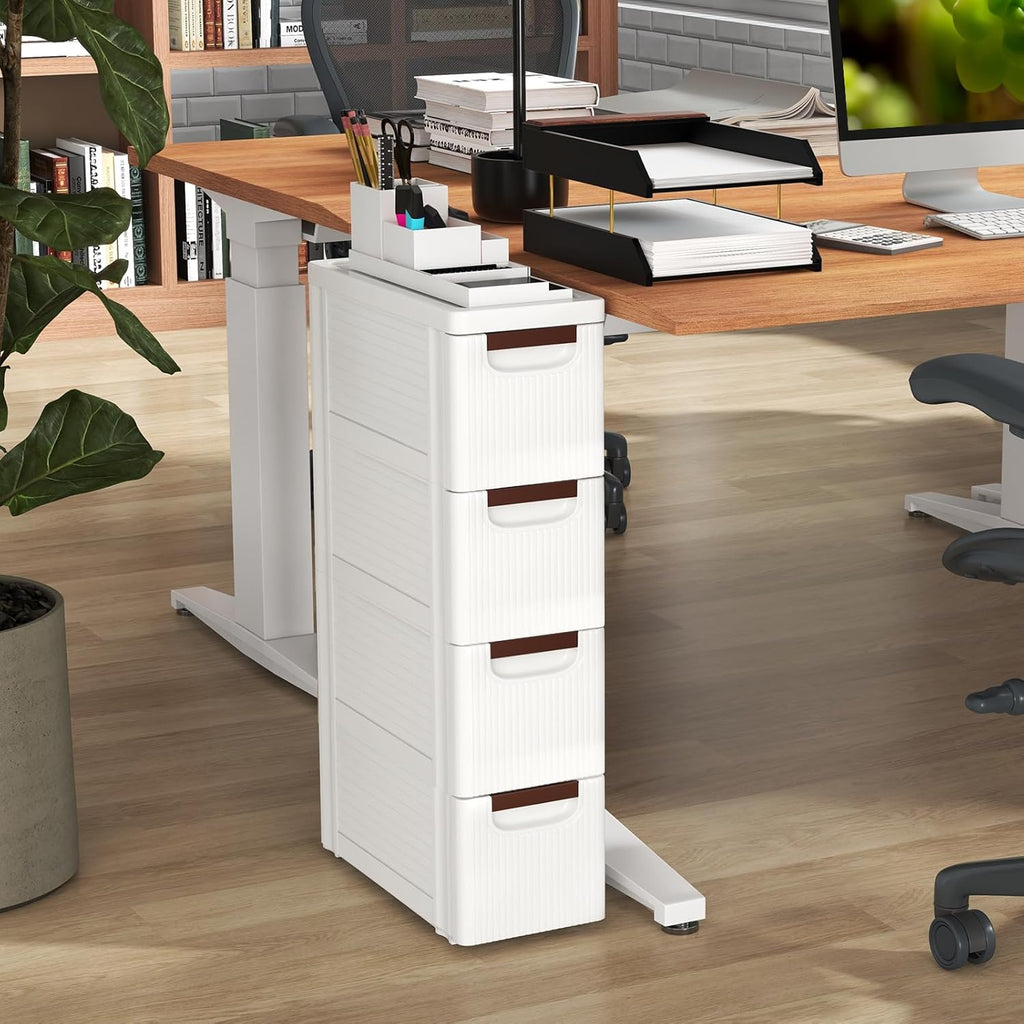 LOKO 4-Drawer Narrow Storage Cabinet, Slim Rolling Cart, Mobile Plastic Cart Container with Pull Handles, Built-in Wheels, for Living Room, Kitchen, Bathroom, Office (7.5"x16.5"x29.5" (4 Drawer))