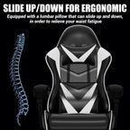 Czlolo Gaming Chair with Footrest, Lumbar Support Massager Video Game Chair with Metal Legs, High Back Reclining Gamer Chair with Headrest, 360° Swivel Office Computer Desk Chair (Snow White)