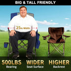 Oversized Camping Chair 2 Pack with Metal Hard Handle, Heavy Duty Folding Camp Chairs with High Back Support, Up to 500lbs Portable Outdoor Chairs for Beach, Tailgating, Blue