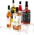 JUESHA 2 Tier Liquor Bottle Display Shelf, 15" Acrylic Bar Shelves Stand for Countertop, Step Alcohol Bottle Organizer for Wine Drinks Whiskey Bar Display (Patent: D1076520s)