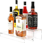 JUESHA 2 Tier Liquor Bottle Display Shelf, 15" Acrylic Bar Shelves Stand for Countertop, Step Alcohol Bottle Organizer for Wine Drinks Whiskey Bar Display (Patent: D1076520s)