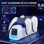 PS5 Controller Charger,PS5 Charging Dock for Dualsense Edge with 6 LED & RGB Breathing Mode,Overcharge Protection Controller Charging PlayStation 4 Accessories Cooling System 5V/2A Adapter Cable