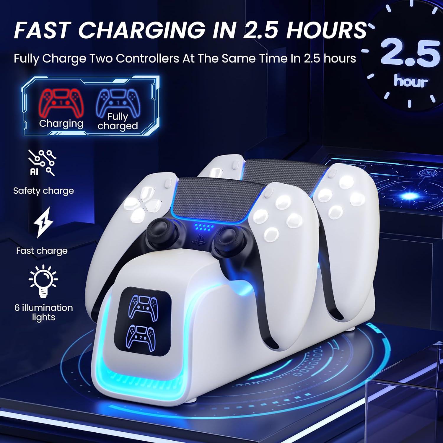 PS5 Controller Charger,PS5 Charging Dock for Dualsense Edge with 6 LED & RGB Breathing Mode,Overcharge Protection Controller Charging PlayStation 4 Accessories Cooling System 5V/2A Adapter Cable