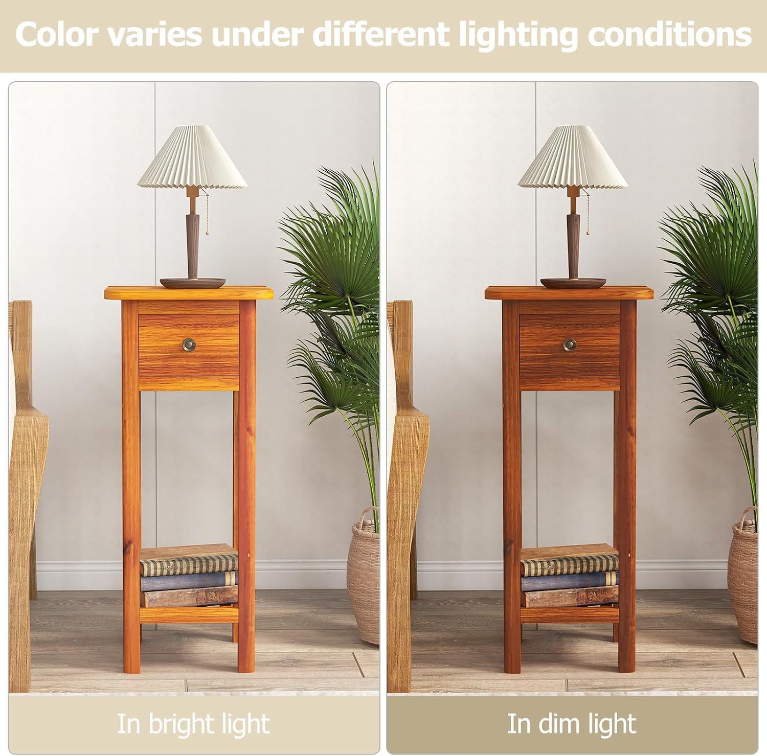 SlickBlue 2-Tier Slim Bedside Table with Drawer and Shelf for Living Room Bedroom
