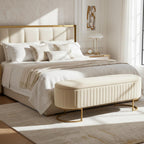 50.5” Velvet Storage Ottoman Bench with Gold-Toned Legs, Luxury Upholstered End of Bed Multi-Functional Footrest & Seat for Bedroom & Entryway