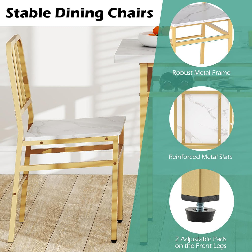 Giantex 3-Piece Dining Table Set, Rectangular Kitchen Table with Storage Rack and 2 Dining Chairs, Heavy-Duty Metal Frame, Space-Saving Dinette Set for Breakfast Nook, Apartment (White + Gold)