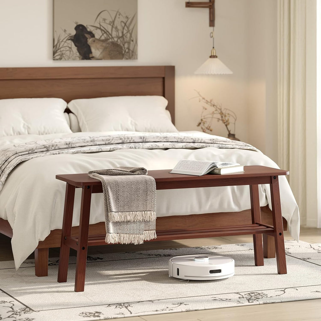 VINGLI Solid Wood Dining Bench 39" Wooden Bench for Entryway, Bedroom, Kitchen & Living Room, with Shoe Rack Storage, Walnut