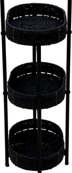 Handwoven Small Side Table, 3-Tier Oval Storage Organizer, Portable Storage Rack for Bedroom, Living Room, Plant Stand, Multi-Purpose Organizer Shelf (Blake)