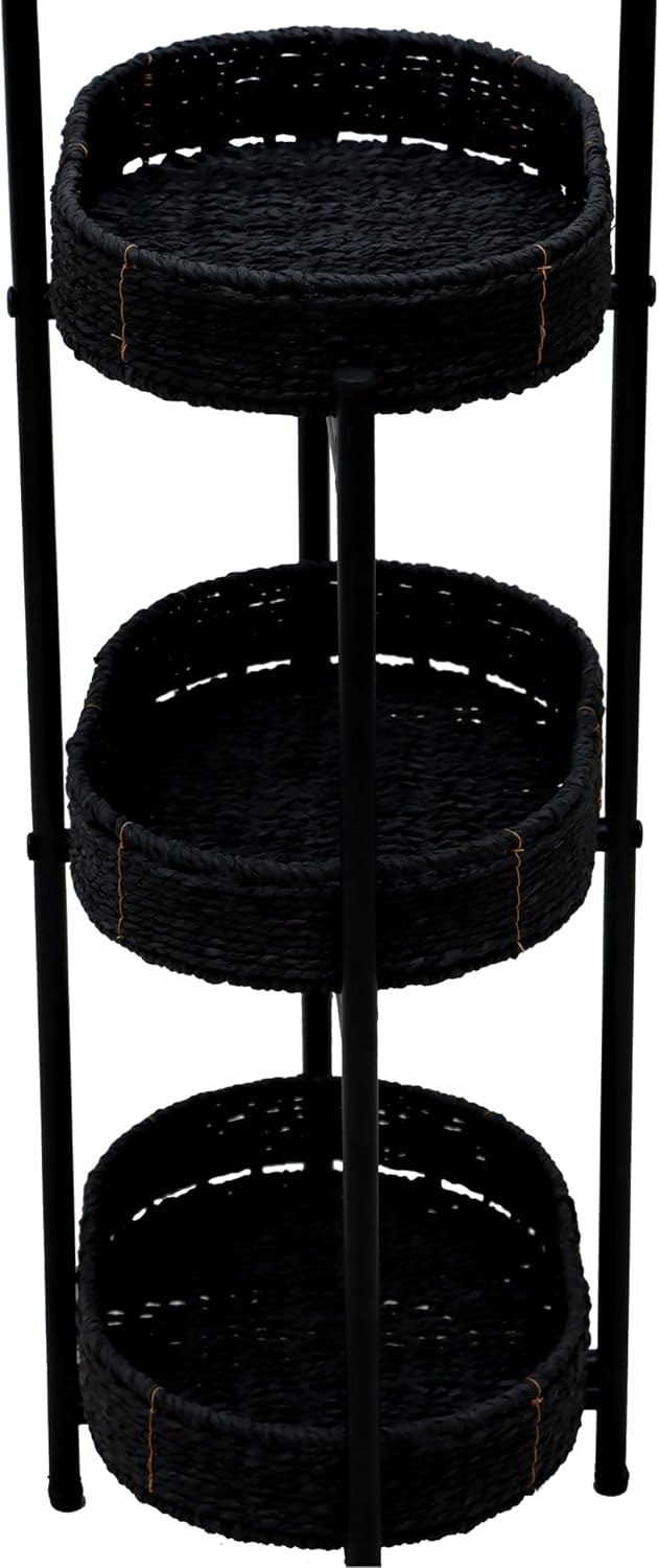 Handwoven Small Side Table, 3-Tier Oval Storage Organizer, Portable Storage Rack for Bedroom, Living Room, Plant Stand, Multi-Purpose Organizer Shelf (Blake)