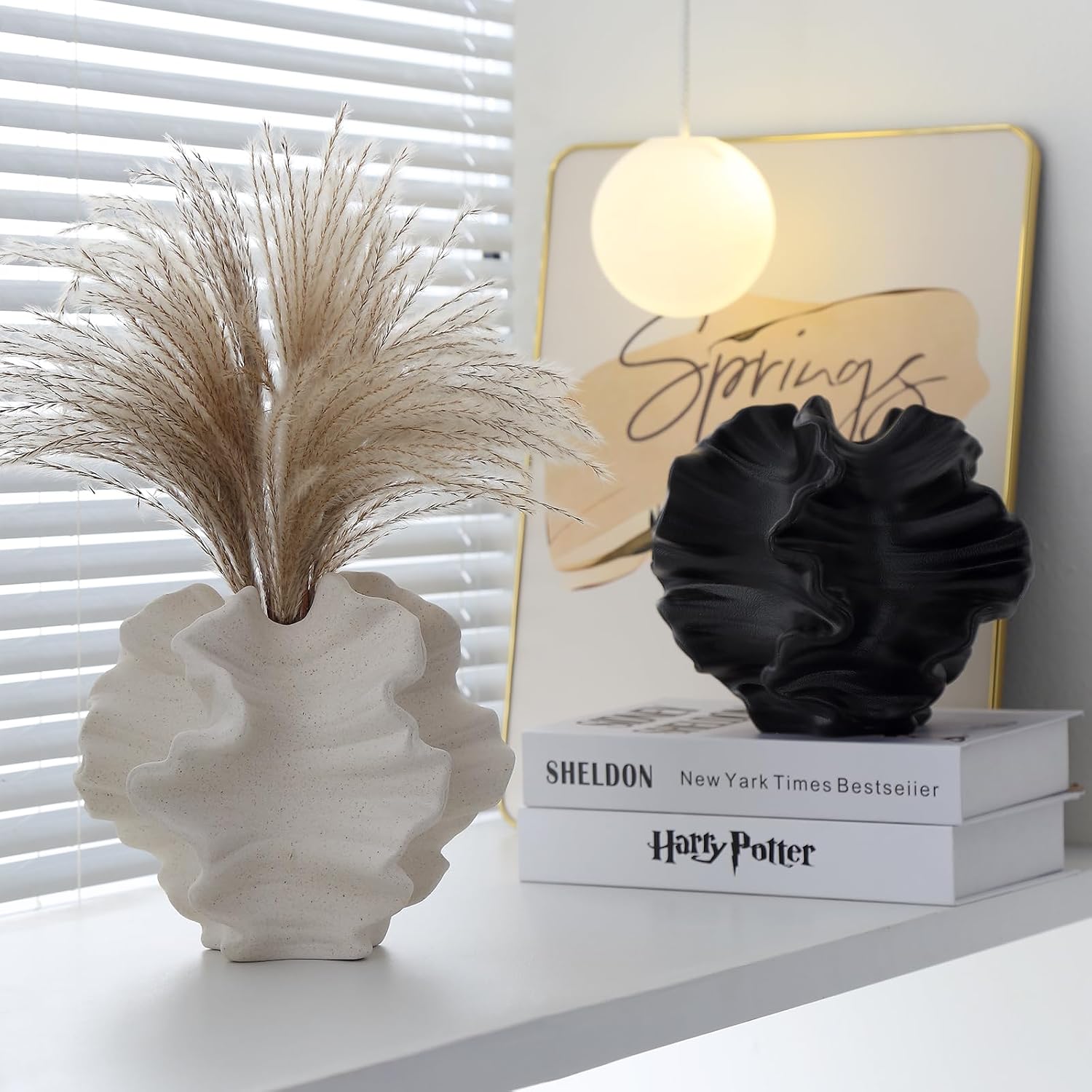 Off White Ceramic Coral Vase for Pampas Grass Decor Modern Decorative Dandelion Vase for Flower Home Office Living Room Table Centerpieces.