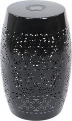 Benjara Sola Side Table- Solar Powered Light- 18" Barrel Shaped Black Iron