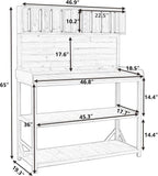 P PURLOVE 65" Large Wooden Rustic Outdoor Potting Bench Table, Patio Workstation, Garden Plant Lawn Patio Bench Shelf with 4 Storage Shelves and Side Hook