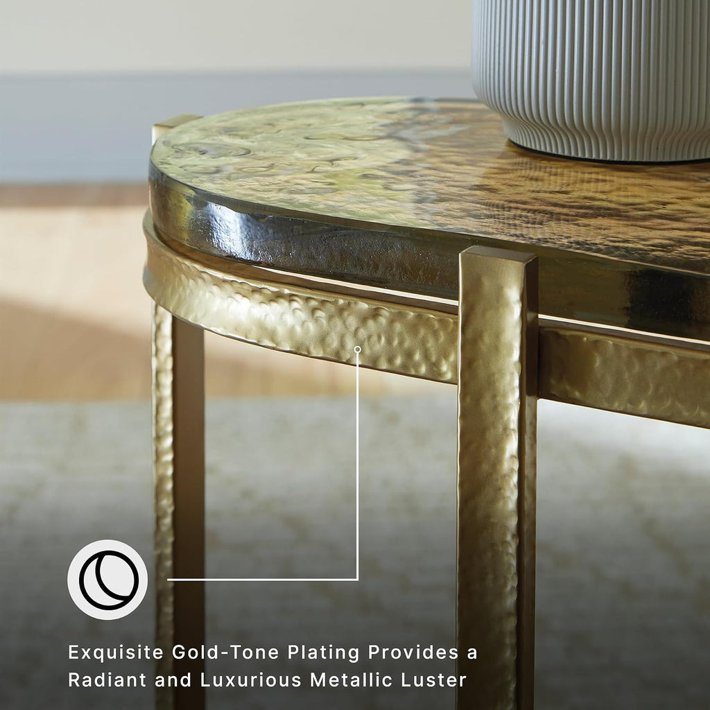 Signature Design by Ashley Porterville Modern Accent Table with Cast Glass Top, Gold