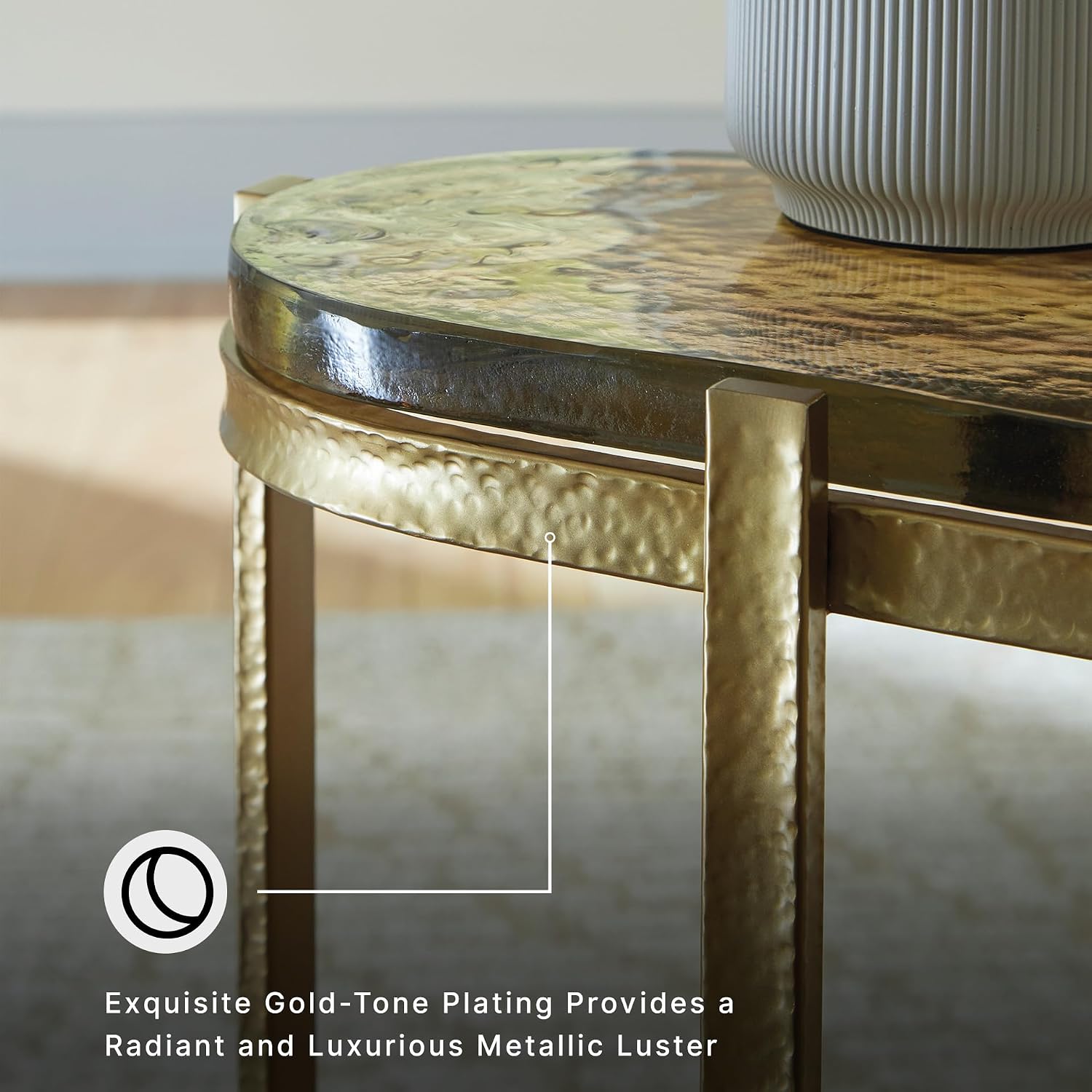Signature Design by Ashley Porterville Modern Accent Table with Cast Glass Top, Gold