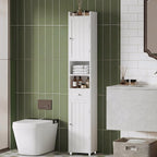 ChooChoo Bathroom Storage Cabinet with Adjustable Shelves, Tall Storage Cabinet with 2 Doors and 1 Drawer, Freestanding Cupboard for Small Spaces, White, 11.8 Inches Wide