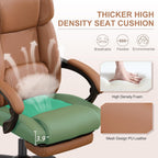 Reclining Office Chair with Footrest,Ergonomic Home Office Desk Computer Chair with Lumbar Support,Thick Executive Leather Chair,90-155° Adjustable (Brown)