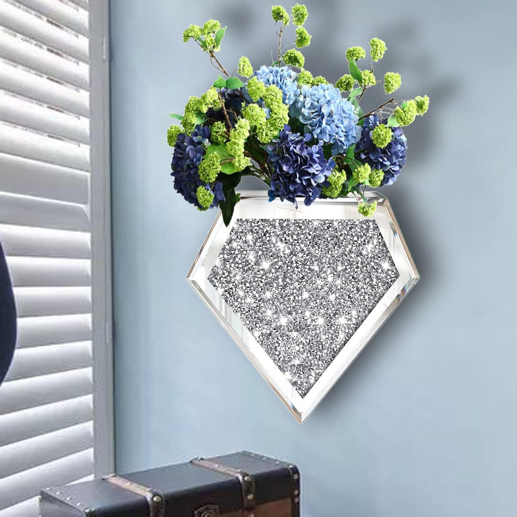 Flower Vase Crushed Diamond Hanging Planter& Geometric Decor Mirrored Container,Set of 2 Diamond Shape Decorative Vases Luxury for Home Decor. Befit for Artificial Flowers, Can't Hold Water.