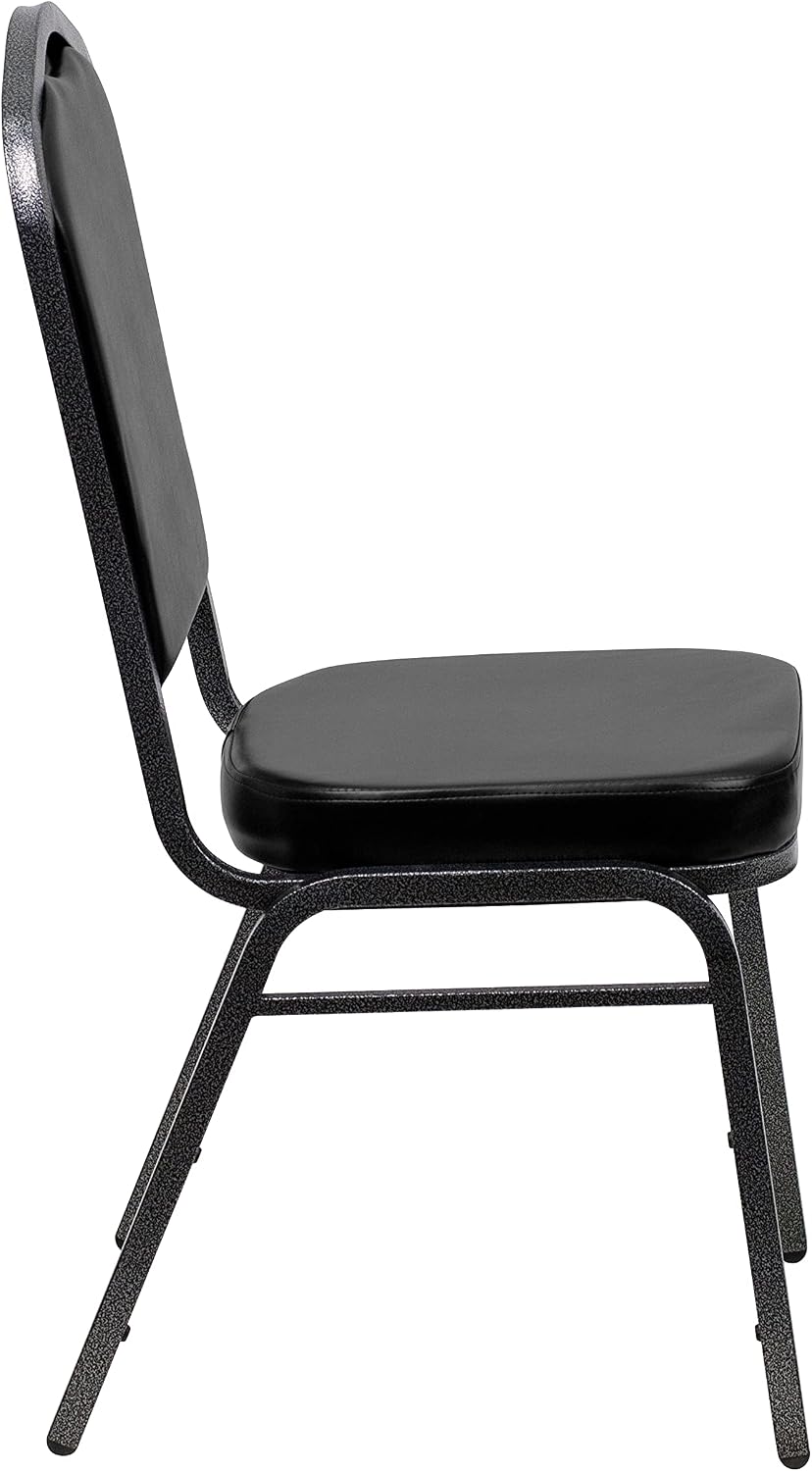 BizChair 4 Pack Crown Back Stacking Banquet Chair in Black Vinyl - Silver Vein Frame