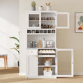 35” Wide Kitchen Hutch with Countertop, Farmhouse Pantry Cabinet with Microwave Shelf | Glass Doors | Wine Rack | Bottle Trays | Drawer, Wooden Structure (White)