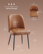 VASAGLE EKHO Collection - Dining Chairs Set of 2, Upholstered Kitchen Chairs, Comfortable Seat, Synthetic Leather with Stitching, Mid-Century Modern, with Storage Pocket, Caramel Brown UKDC190KN01